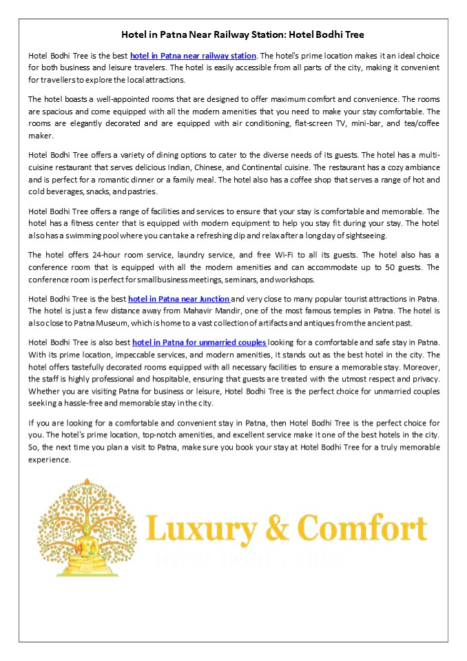 Hotel in Patna Near Railway Station: Hotel Bodhi Tree