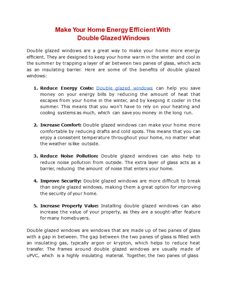 Make Your Home Energy Efficient With Double Glazed Windows
