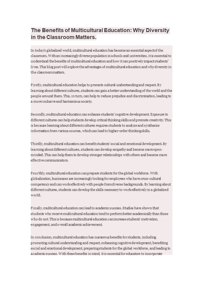 The Benefits of Multicultural Education: Why Diversity in the Classroom Matters