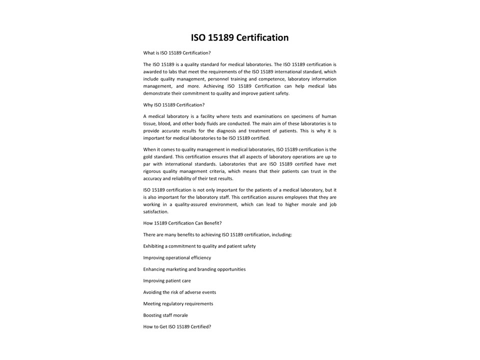 ISO 15189 Certification