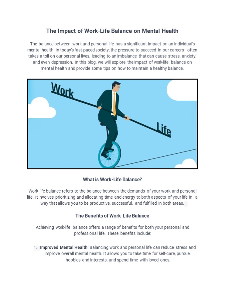 The Impact of Work-Life Balance on Mental Health