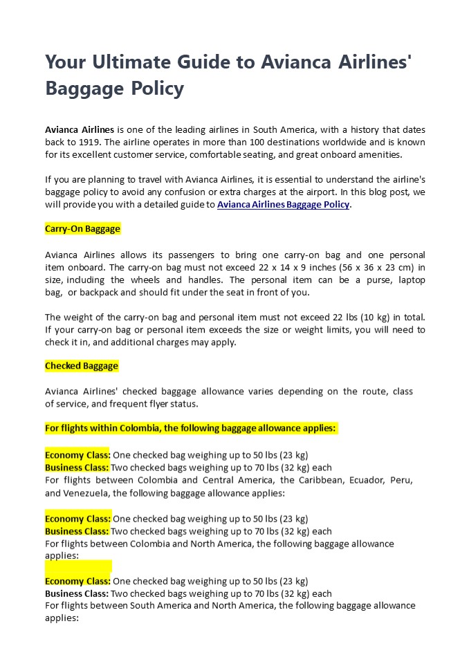 PPT Avianca Baggage Policy Checkin, Allowance, Fees, and More