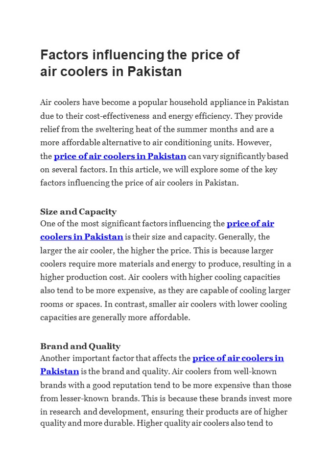 air cooler price in pakistan