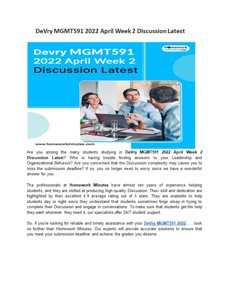 DeVry MGMT591 2022 April Week 2 Discussion Latest