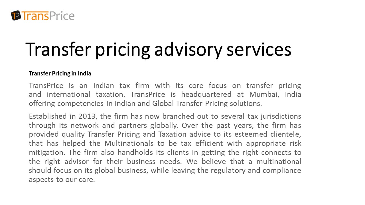 Transfer pricing advisory services