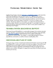 Best Pulmonary Rehabilitation Nyc | Highland Care Center