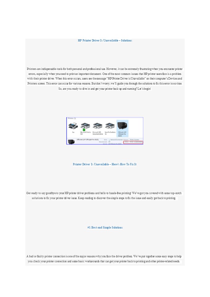 HP Printer Driver Is Unavailable – Solutions