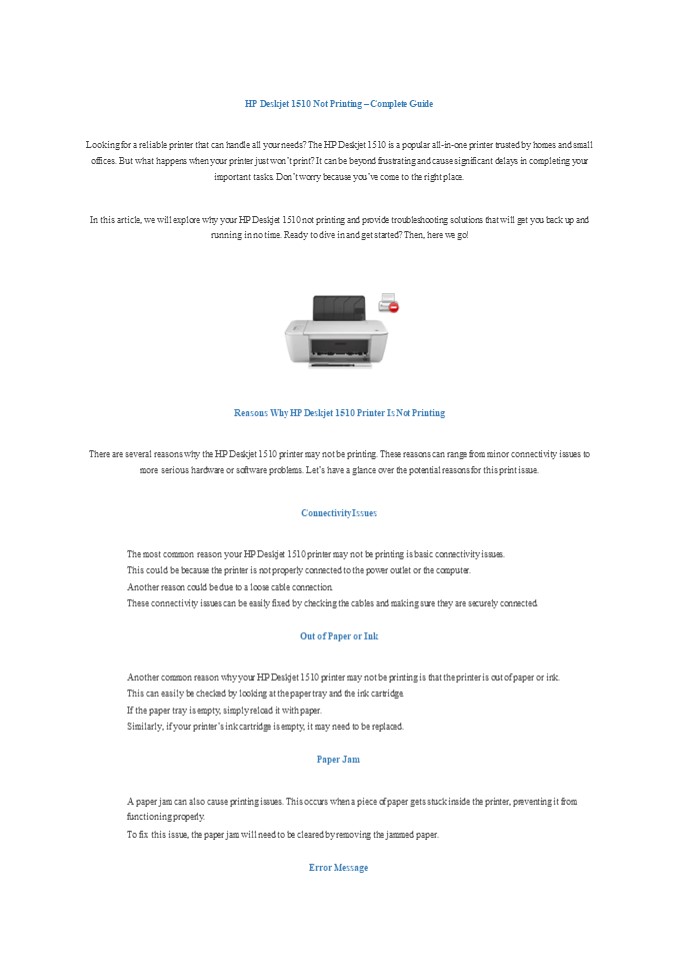 HP Deskjet 1510 Not Printing – Complete Guide