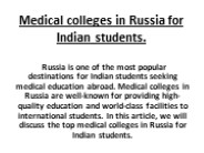Medical colleges in Russia for Indian students.