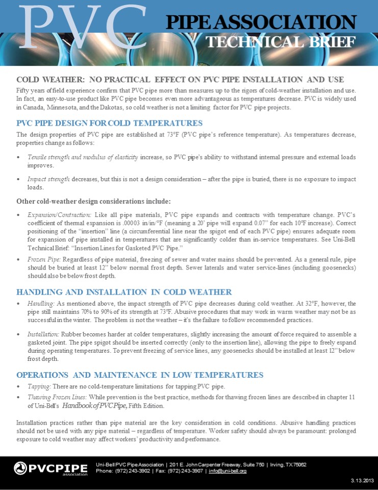 PPT COLD WEATHER NO PRACTICAL EFFECT ON PVC PIPE INSTALLATION AND