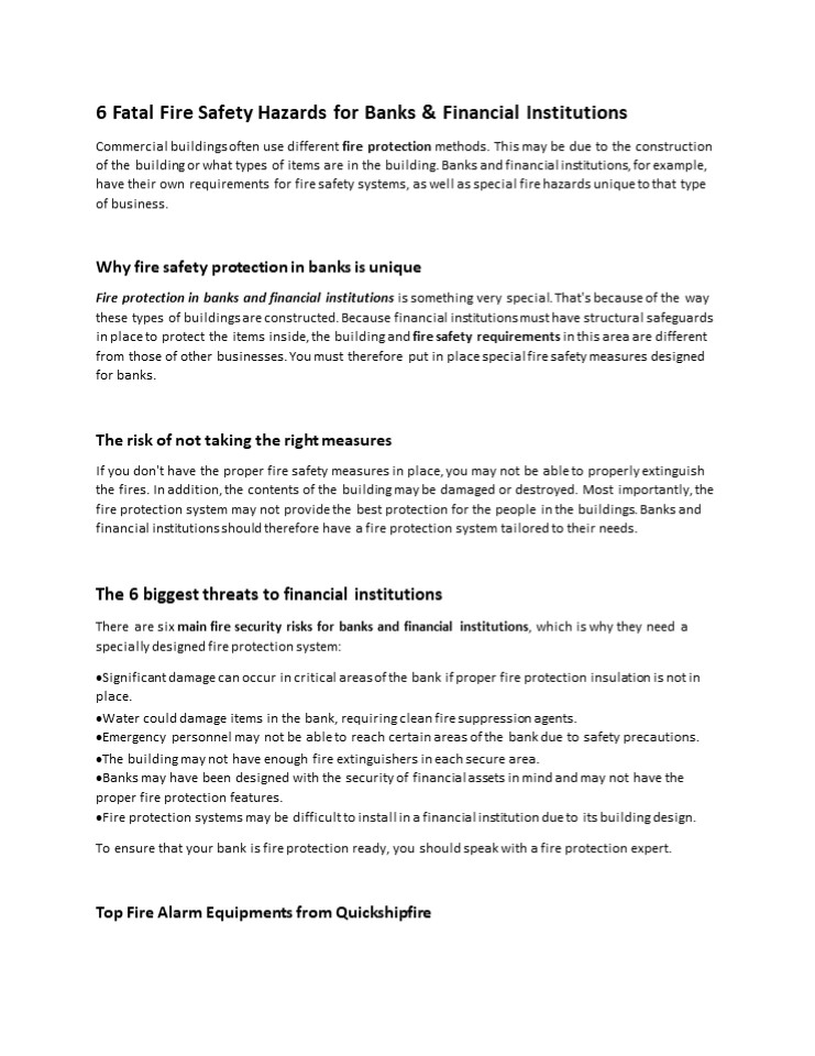 PPT 6 Fatal Fire Safety Hazards for Banks & Financial Institutions