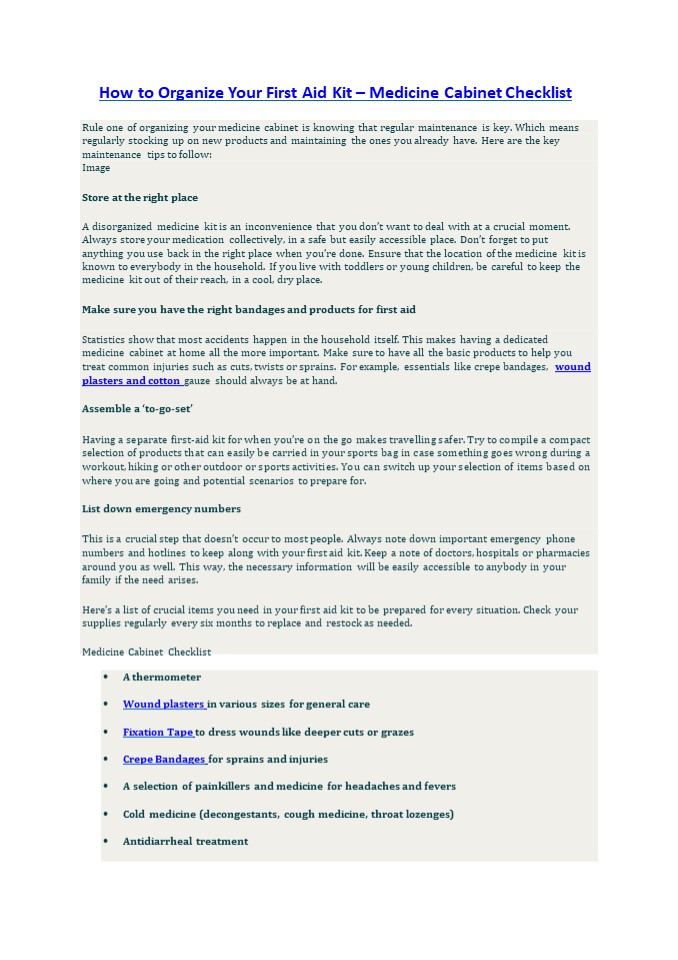 How to Organize Your First Aid Kit – Medicine Cabinet Checklist
