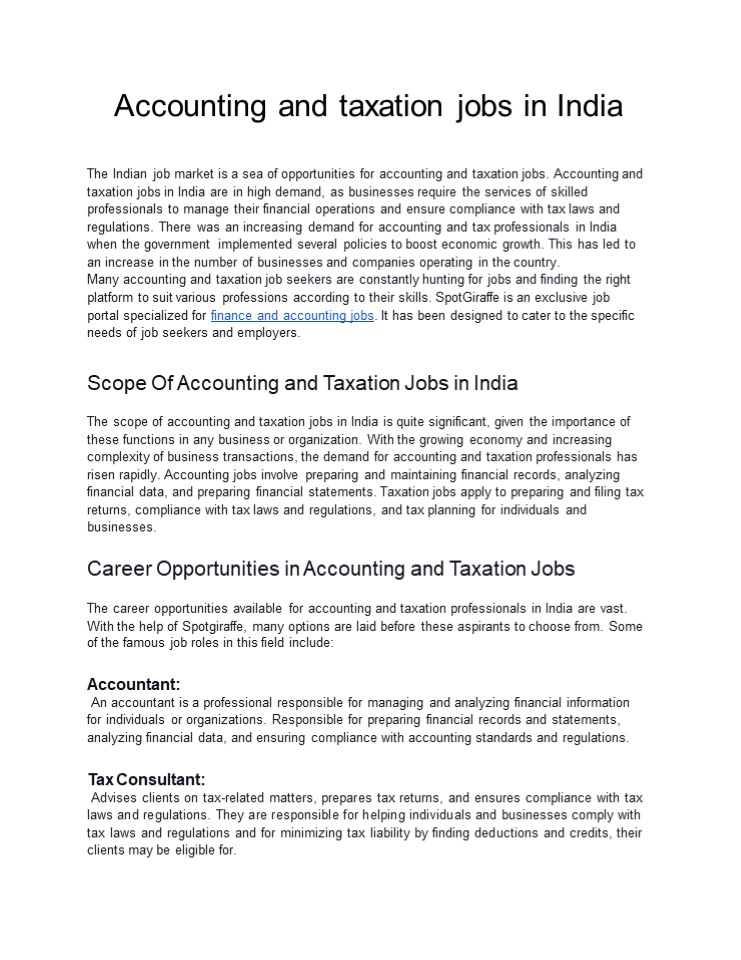 Accounting and taxation jobs in India (4)