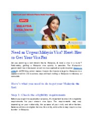Here's How To Apply Urgent Malaysia Visa Online?