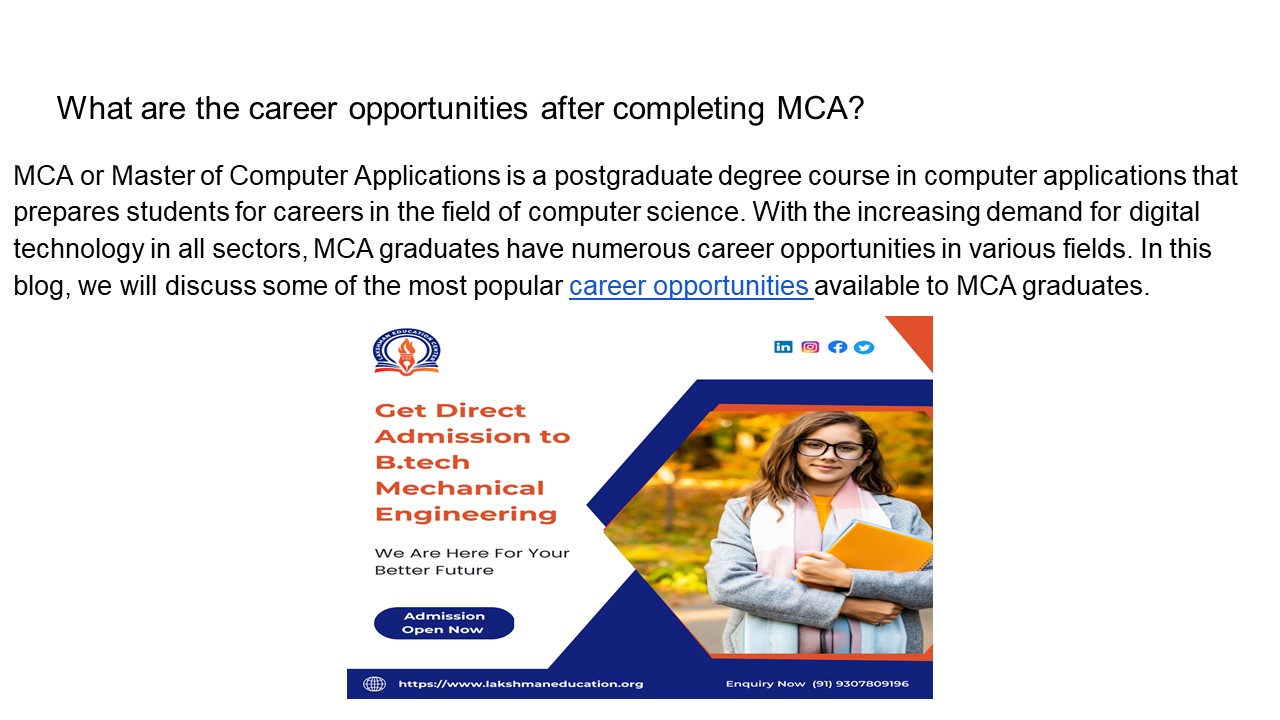 What are the career opportunities after completing MCA?