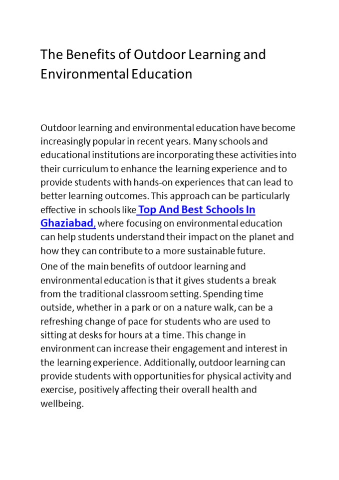The Benefits of Outdoor Learning and Environmental Education