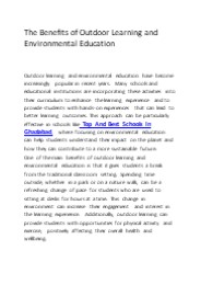 The Benefits of Outdoor Learning and Environmental Education