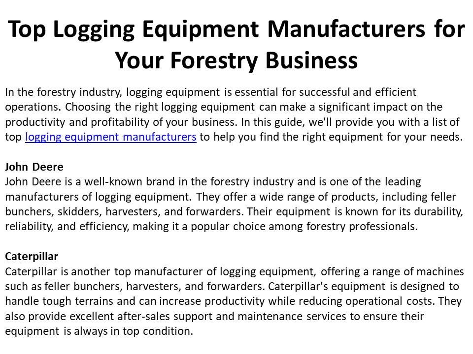 Logging Equipment Manufacturers