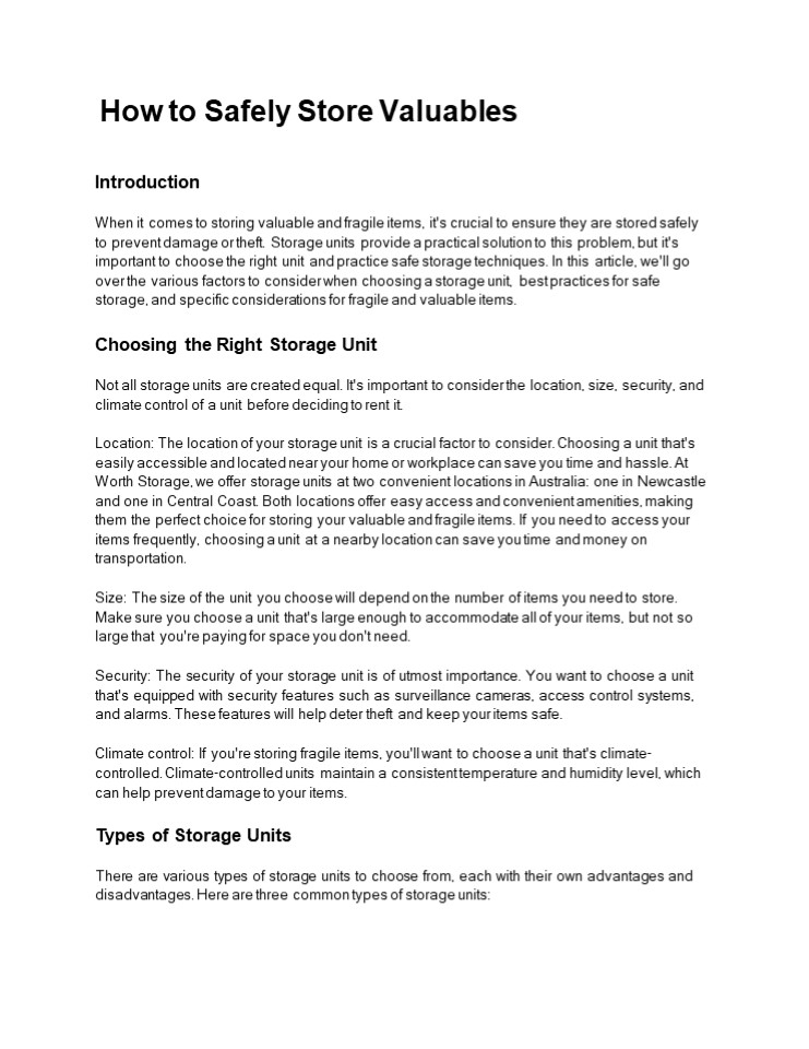 Safely Store Valuables units in Eagle Farm