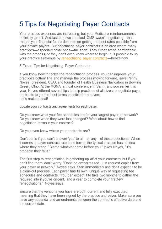 5 Tips for Negotiating Payer Contracts