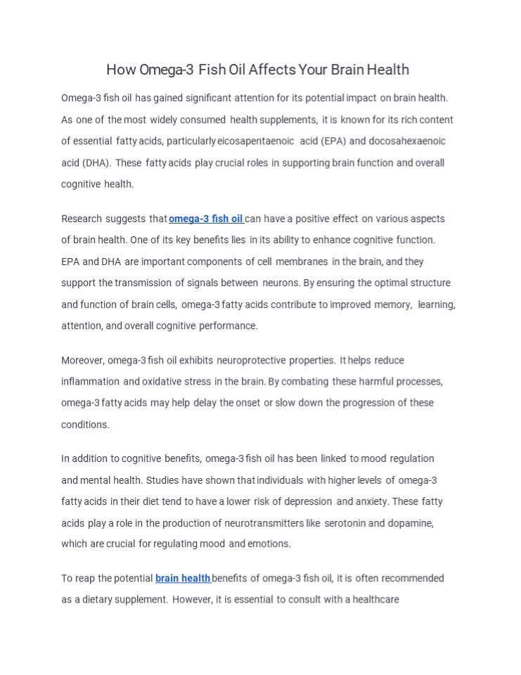 How Omega-3 Fish Oil Affects Your Brain Health