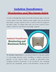 Isolation Transformer: Monitoring and Maximum Safety
