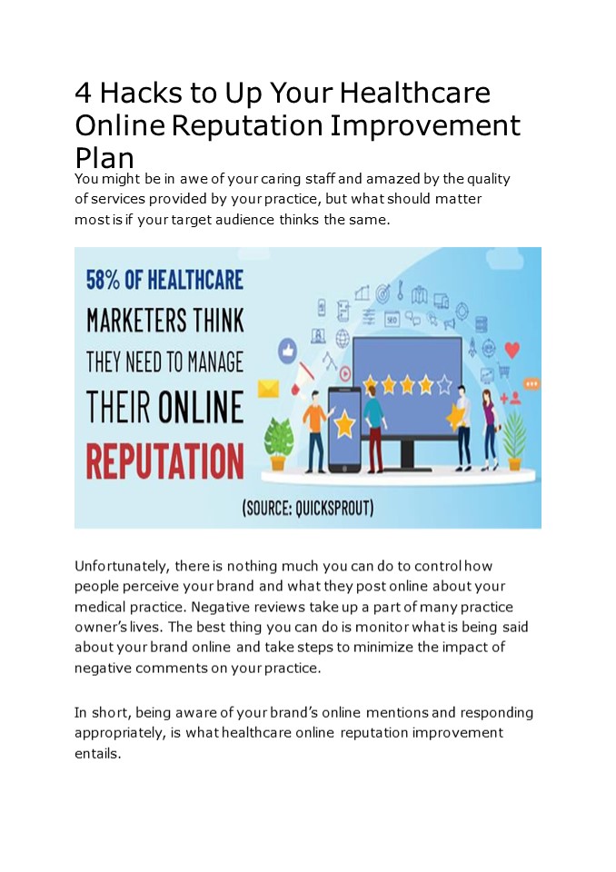 4 Hacks to Up Your Healthcare Online Reputation Improvement Plan