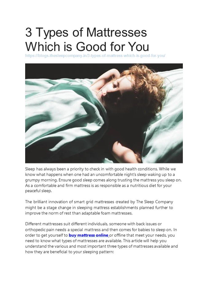 PPT 3 Types of Mattresses Which is Good for You PowerPoint