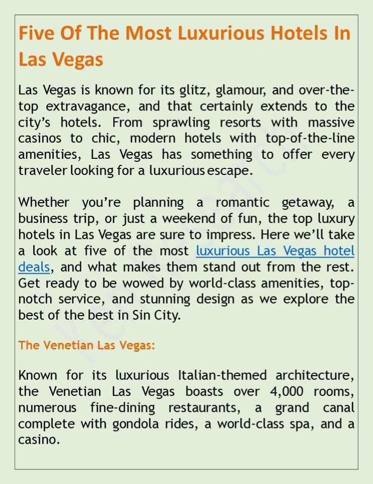 Five Of The Most Luxurious Hotels In Las Vegas