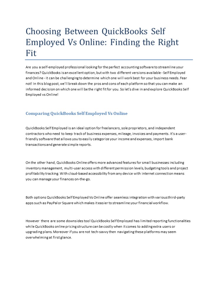 Choosing Between QuickBooks Self Employed Vs Online: Finding the Right Fit