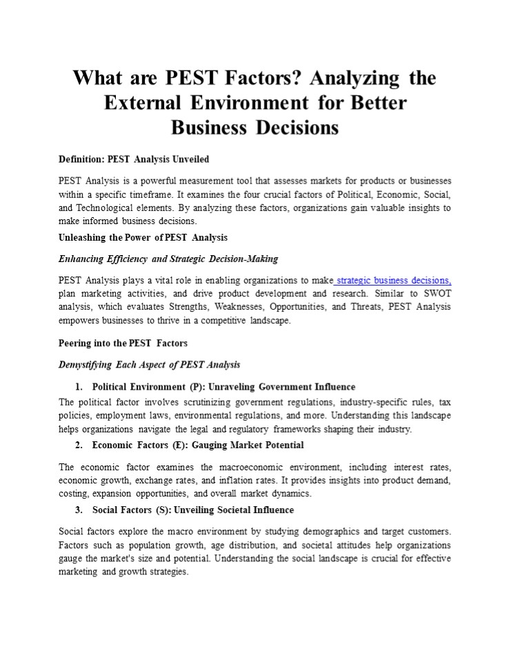 What are PEST Factors?