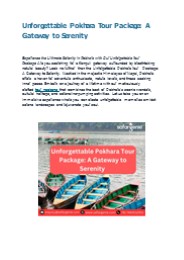 Unforgettable Pokhara Tour Package: A Gateway to Serenity