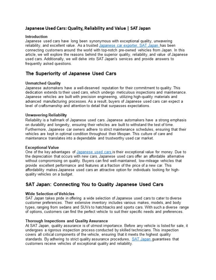 Japanese Used Cars: Quality, Reliability and Value | SAT Japan