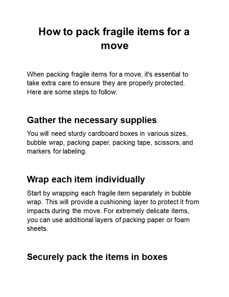 How to pack fragile items for a  move