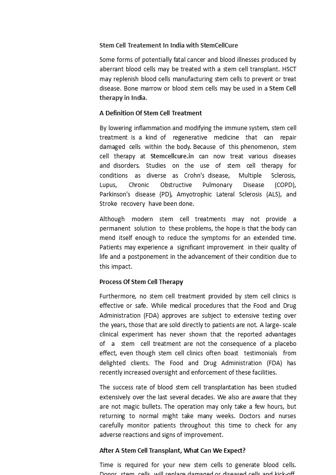 Stem Cell Treatment in India
