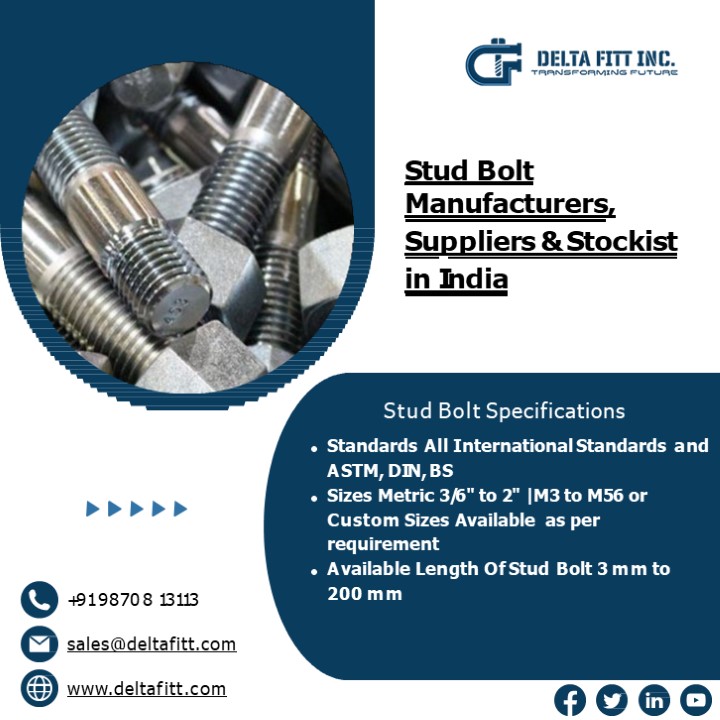 Stud Bolt| Foundation Bolts| High Tensile Bolts| Eye Bolts India| HSFG Bolts- Delta Fitt INC
