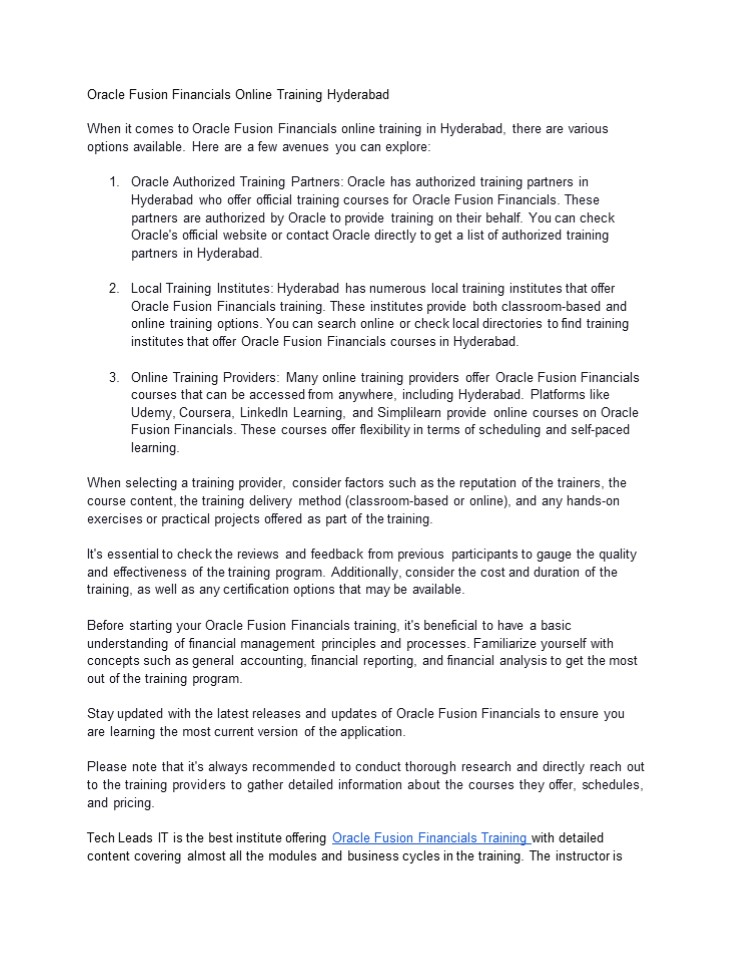 Oracle Fusion Financials Online Training Hyderabad