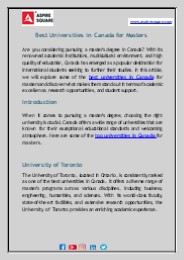 Best Universities in Canada for Masters