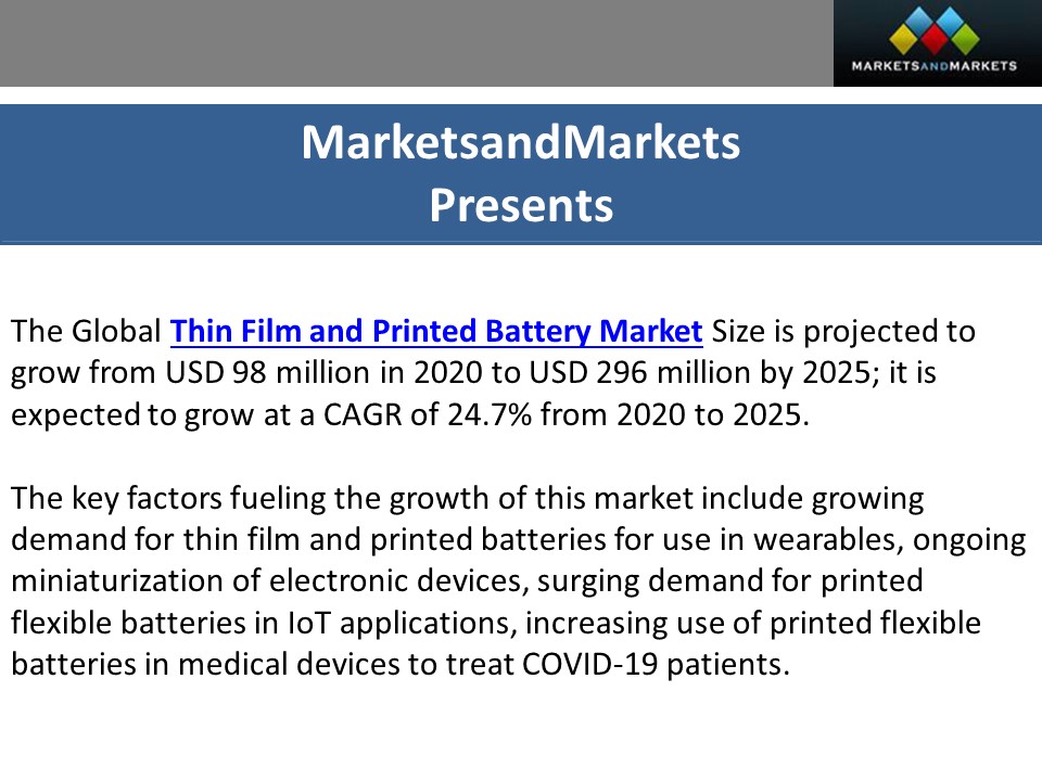 Thin Film and Printed Battery Market Forecast: $296 Million Industry by 2025 – Growth Prospects and Opportunities