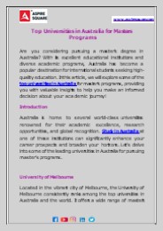 Top Universities in Australia for Masters Programs