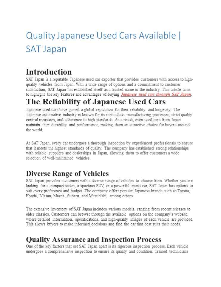 Quality Japanese Used Cars Available | SAT Japan