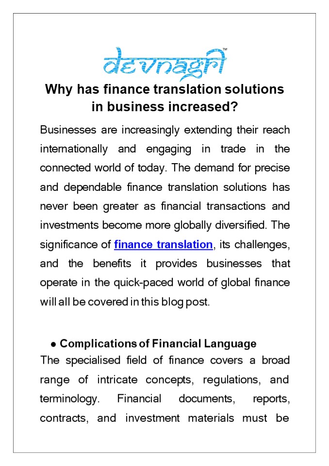 Why has finance translation solutions in business increased?