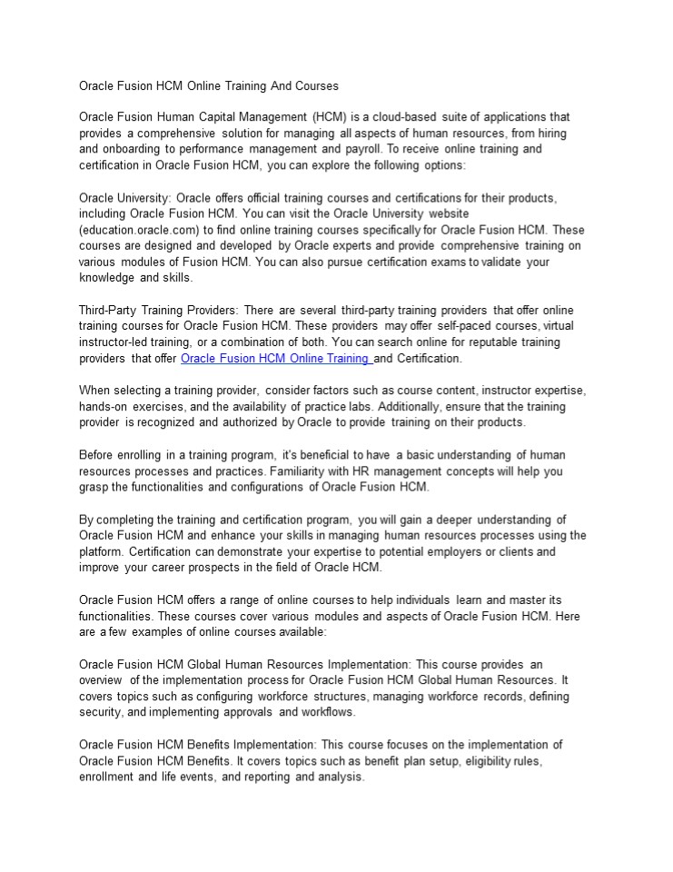 Oracle Fusion HCM Online Training And Courses