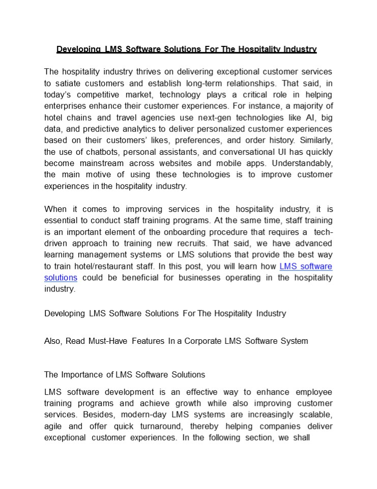 Developing LMS Software Solutions For The Hospitality Industry