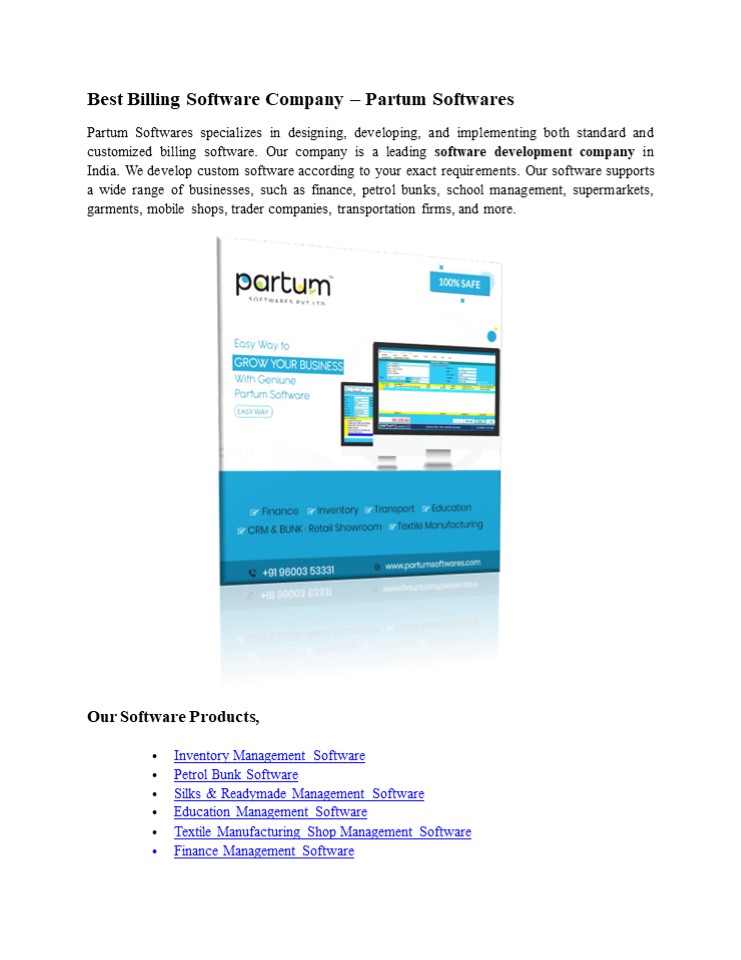 Best Billing Software Company - Partum Software