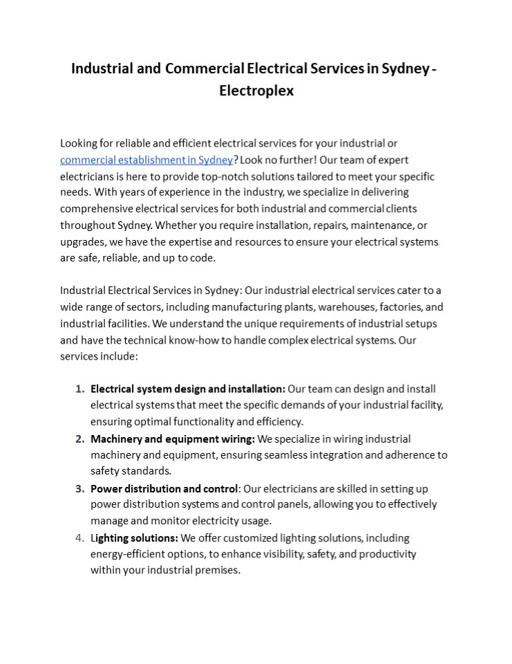 Industrial and Commercial Electrical Services in Sydney - Electroplex