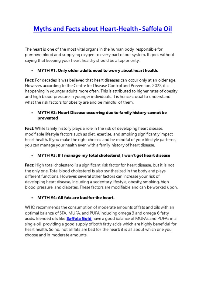 Myths and Facts about Heart-Health - Saffola Oil