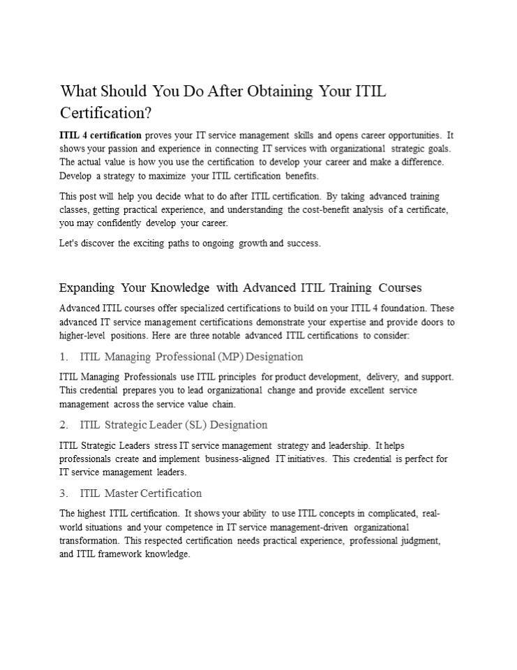 What Should You Do After Obtaining Your ITIL Certification?
