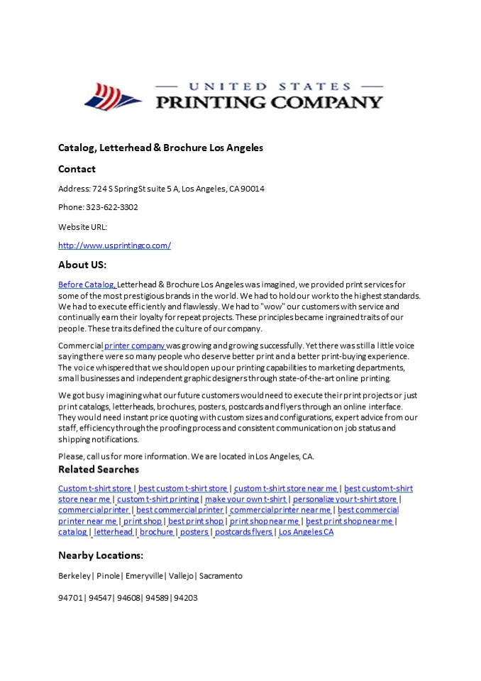 Catalog, Letterhead & Brochure Los Angeles