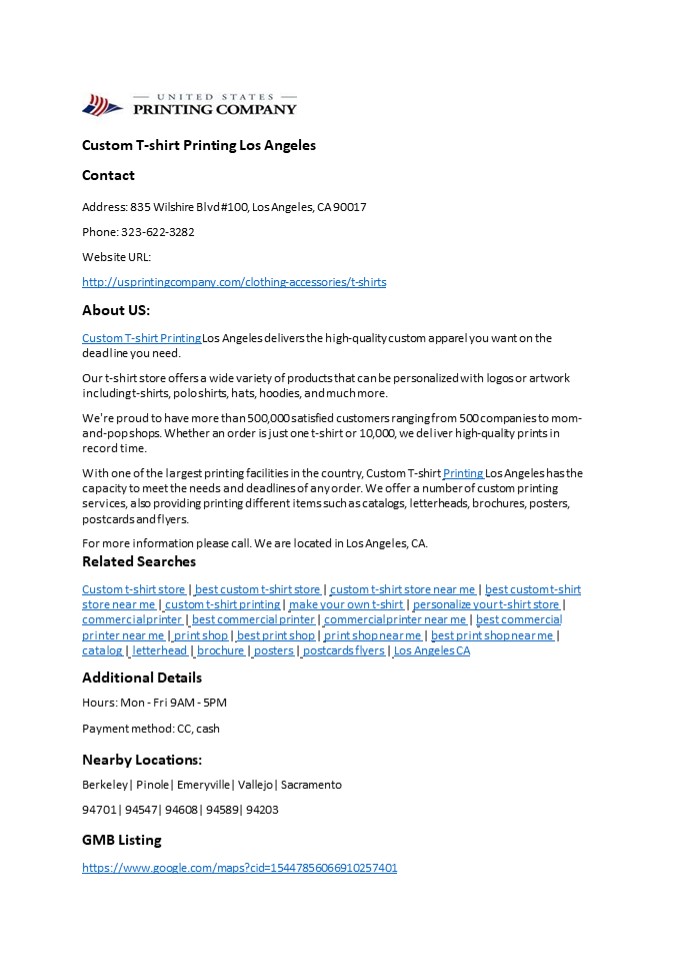 Custom T-shirt Printing Los Angeles